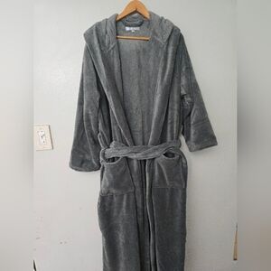 Alexander Del Rossa Hooded Bath Robe Womens Size L/XL Gray Belted